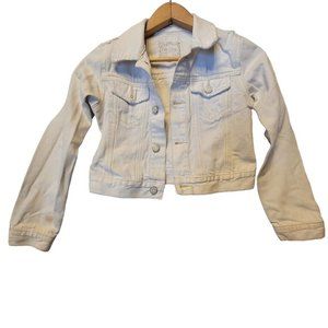 Old Navy White Cropped Distressed Denim Jean Jacket Girls Size M